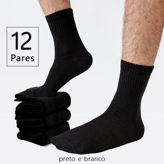 Kit 12 Pares de Meias Masculinas Cano Médio – Algodão Reciclado | Tamanho 40–46