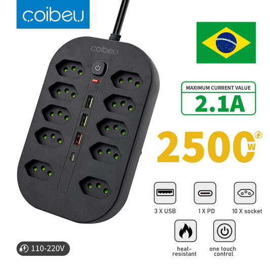 Extensão Elétrica COIBEU com Chave Geral e Proteção contra Sobrecarga – 2m (Plugue Europeu)