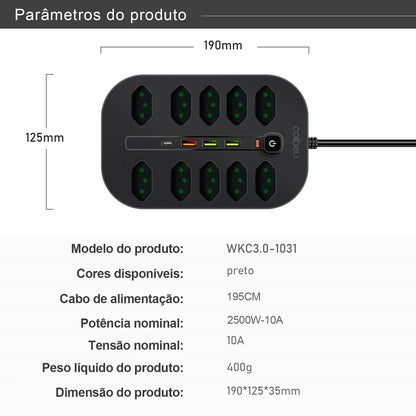 Extensão Elétrica COIBEU com Chave Geral e Proteção contra Sobrecarga – 2m (Plugue Europeu)