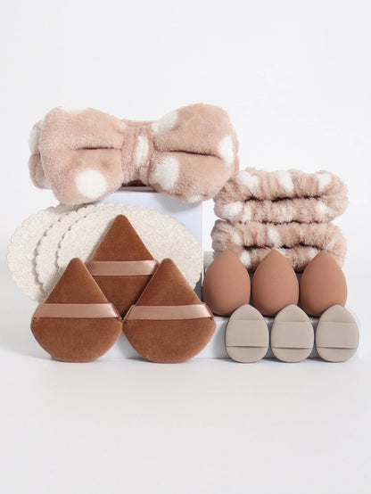 Kit 15 Peças – Esponjas de Maquiagem, Faixa de Cabelo e Pulseiras Removedoras de Água