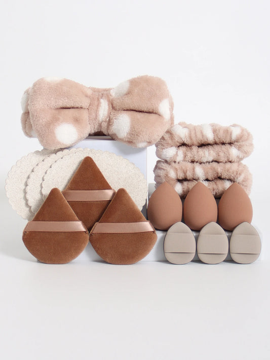 Kit 15 Peças – Esponjas de Maquiagem, Faixa de Cabelo e Pulseiras Removedoras de Água