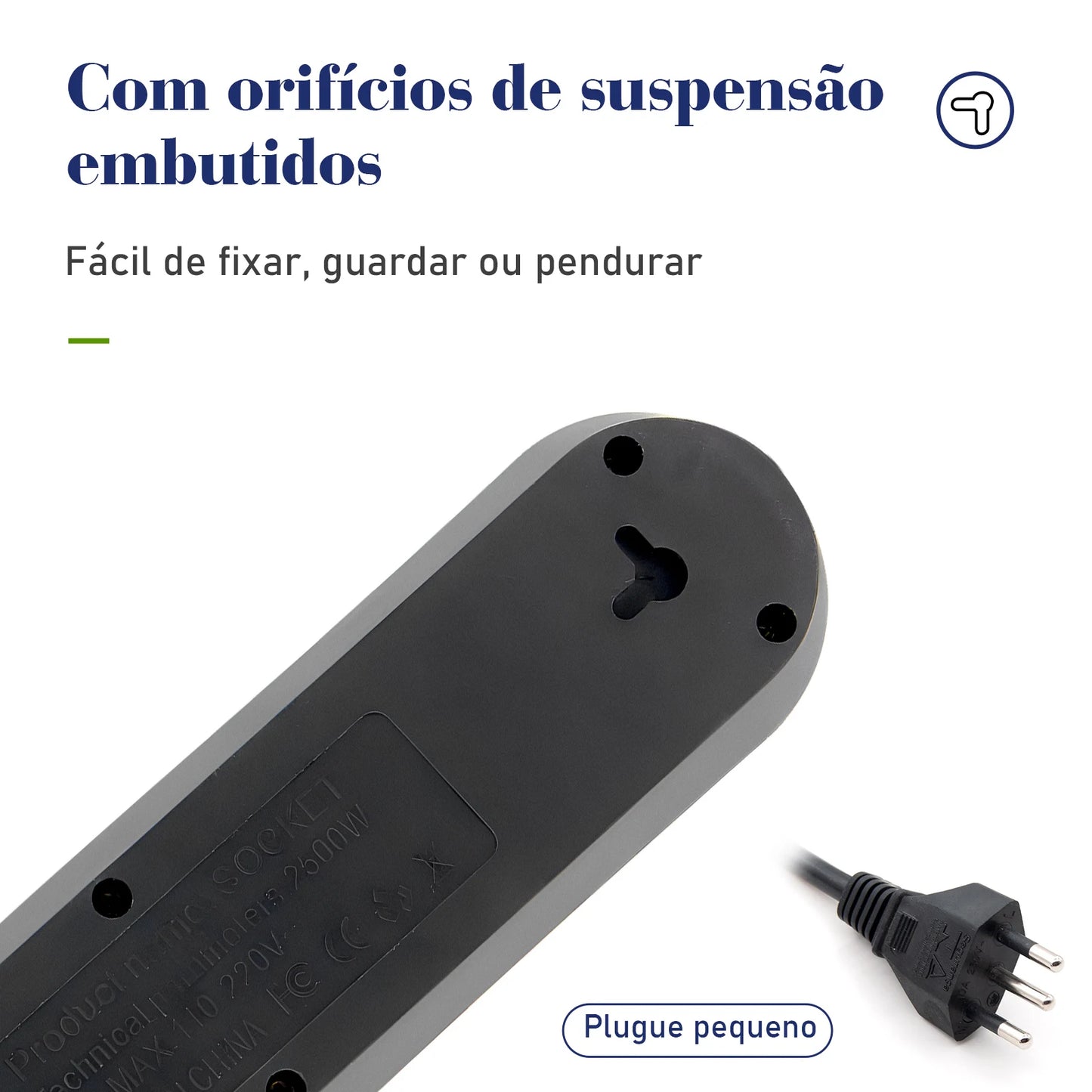 Extensão Elétrica com Plugue Brasileiro COIBEU – 2 Metros, 110-220V, 10A, 2500W com Tomada USB
