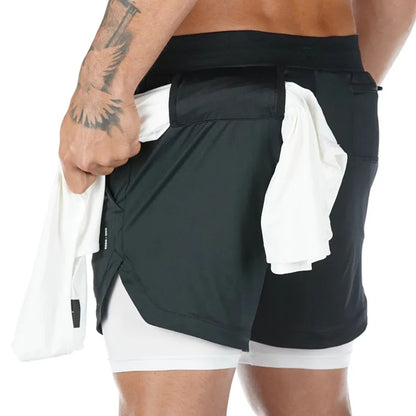 Short Masculino 2 em 1 Esportivo Camuflado, Fitness, Corrida e Academia