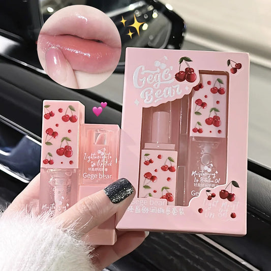 Kit de Balm e Óleo Labial Hidratante de Cereja Gege Bear