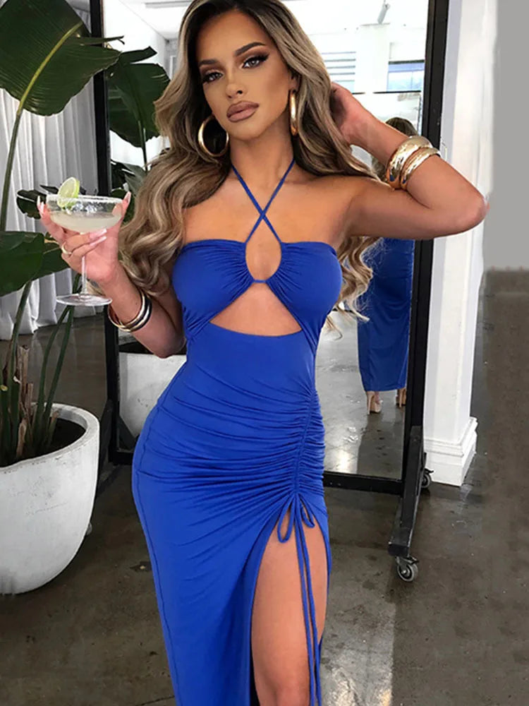 Vestido Midi Sexy Sem Mangas com Decote nas Costas – Slim, Justo ao Corpo