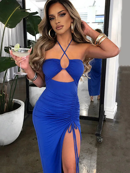 Vestido Midi Sexy Sem Mangas com Decote nas Costas – Slim, Justo ao Corpo