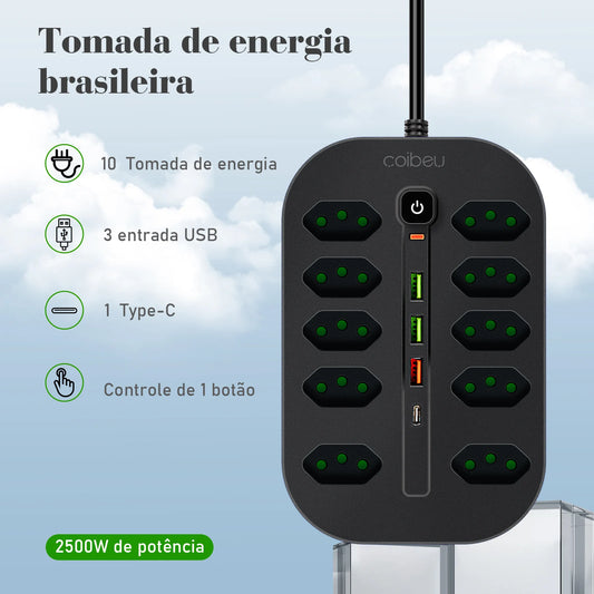 Extensão Elétrica COIBEU com Chave Geral e Proteção contra Sobrecarga – 2m (Plugue Europeu)