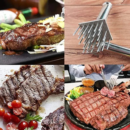 Amaciante de Carnes Profissional com Agulhas de Aço Inox e Cabo de Madeira