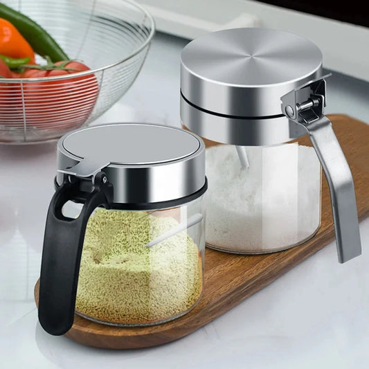 Pote de Vidro para Temperos com Tampa de Aço Inox e Colher