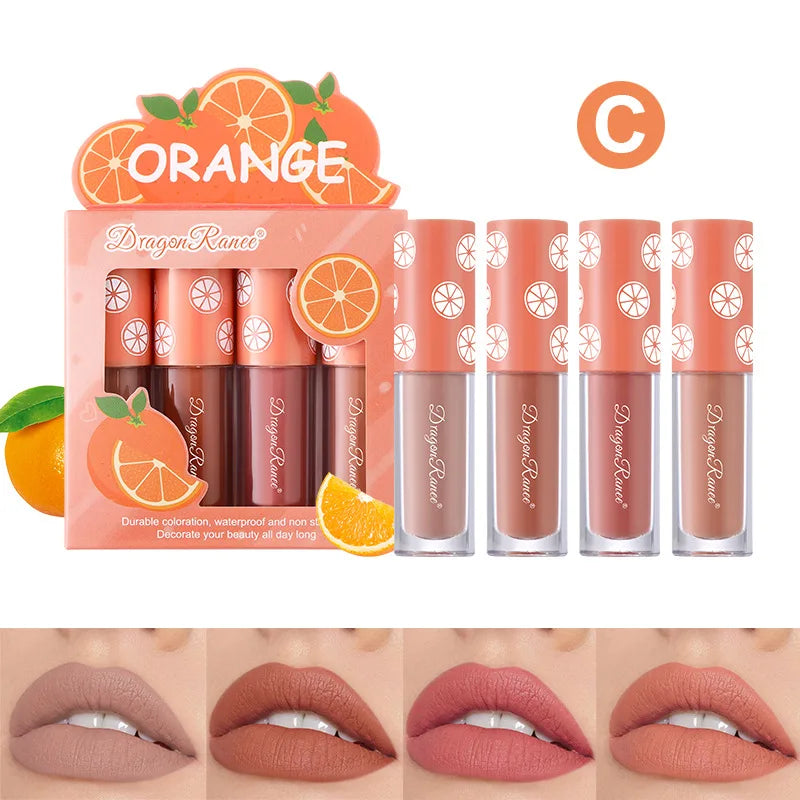 Kit Mini Batom Líquido Velvet Matte – 4 Peças com Aroma Frutado