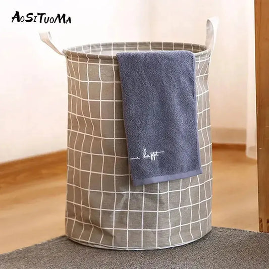 Cesto de Roupa Suja Dobrável em Algodão e Linho – Grande Capacidade