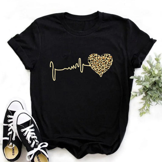 Camiseta Feminina Estampada 90's Leopard Heartbeat