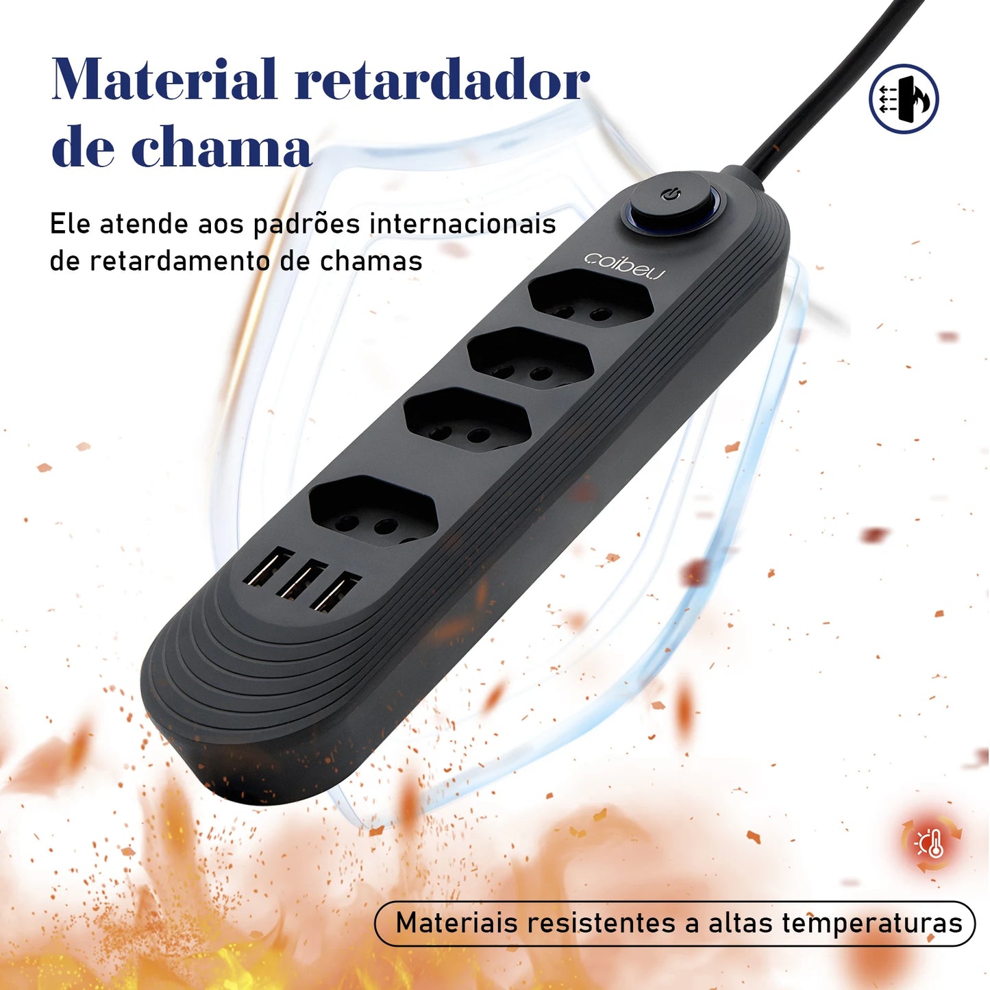 Extensão Elétrica com Plugue Brasileiro COIBEU – 2 Metros, 110-220V, 10A, 2500W com Tomada USB