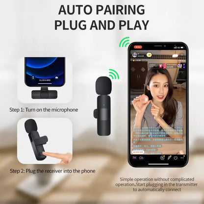 Microfone de lapela sem fio com cancelamento de ruído para streaming