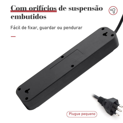 Extensão 4 Tomadas com 3 Portas USB, Cabo 2 Metros, Bivolt 2500W