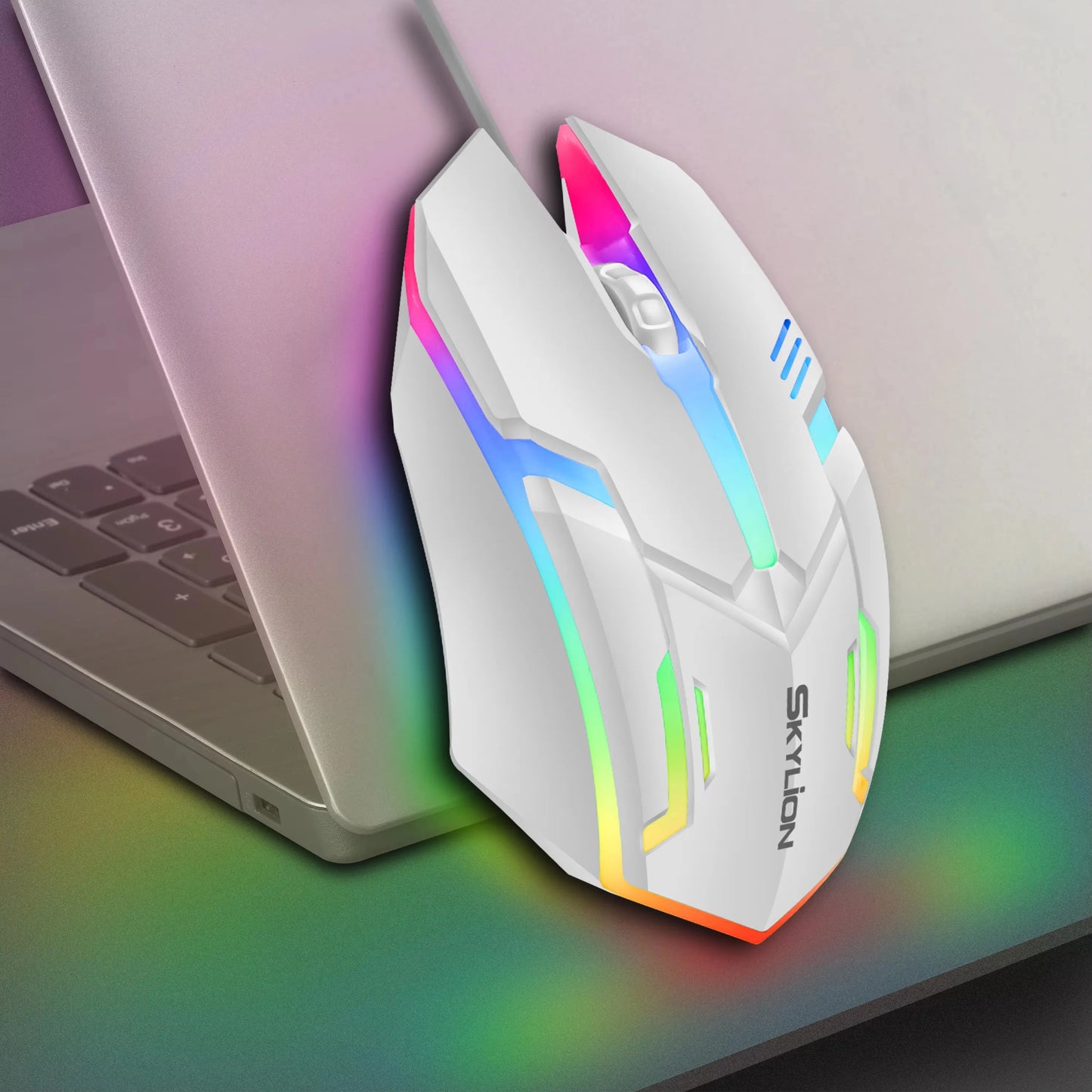 Mouse com Fio SKYLiON F1 – 3 Botões, Iluminação Colorida, Uso para Jogos e Escritório