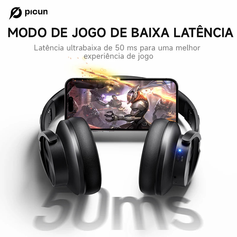 Picun B8 Fone de Ouvido Bluetooth Over-Ear – 120h de Bateria, 3 Modos de Som