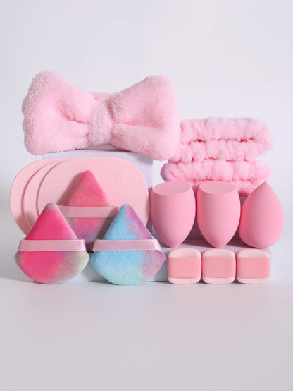 Kit 15 Peças – Esponjas de Maquiagem, Faixa de Cabelo e Pulseiras Removedoras de Água