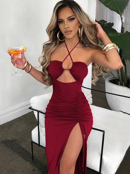 Vestido Midi Sexy Sem Mangas com Decote nas Costas – Slim, Justo ao Corpo