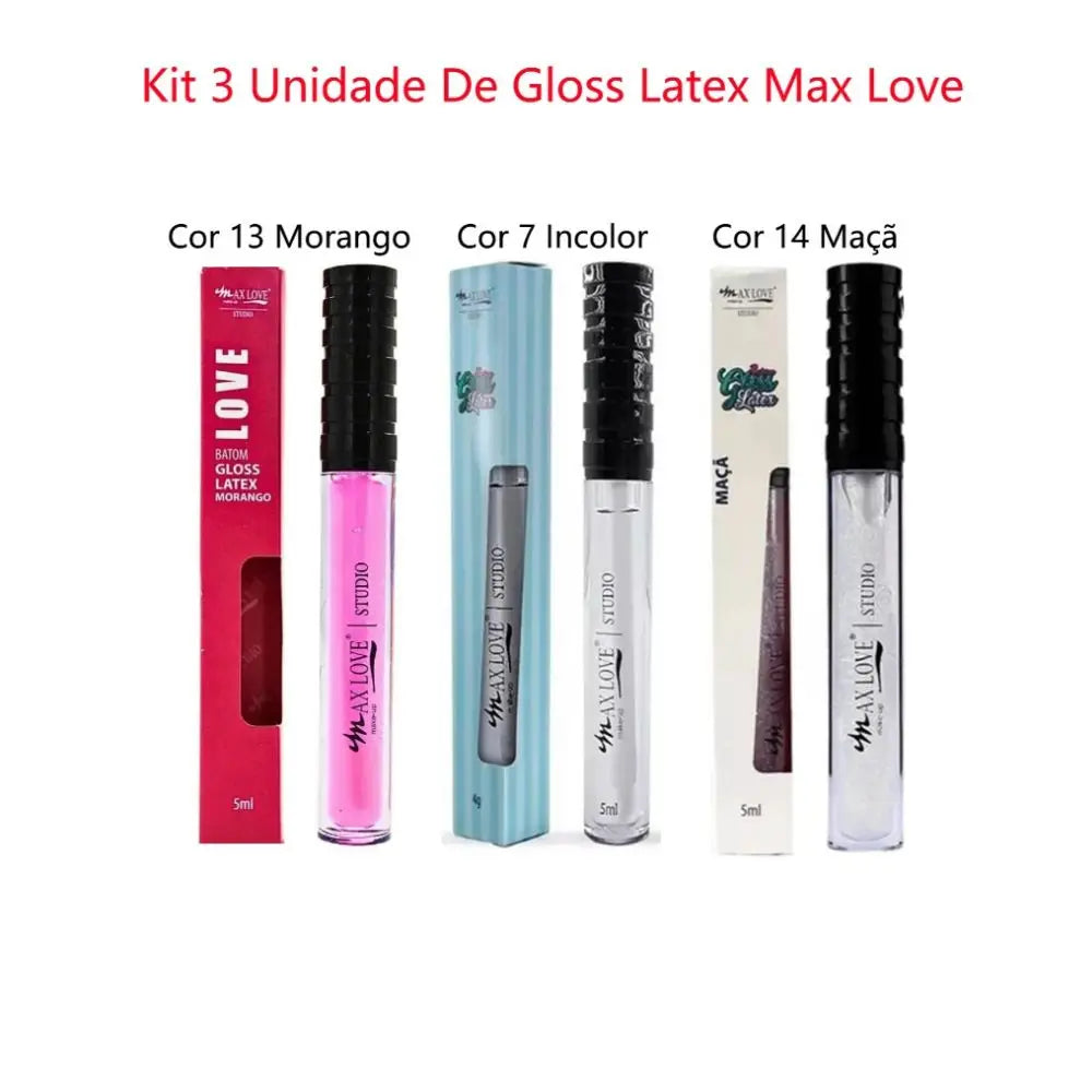 Kit com 3 Gloss Labial Latex Max Love