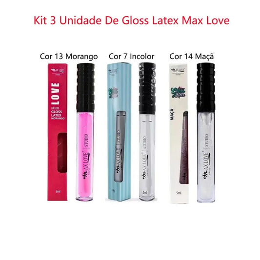 Kit com 3 Gloss Labial Latex Max Love