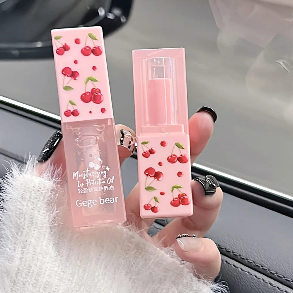 Kit de Balm e Óleo Labial Hidratante de Cereja Gege Bear