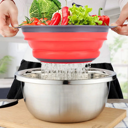 Cesto Escorredor Dobrável de Silicone para Frutas e Legumes