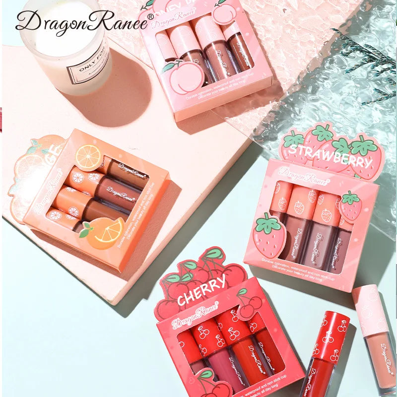 Kit Mini Batom Líquido Velvet Matte – 4 Peças com Aroma Frutado