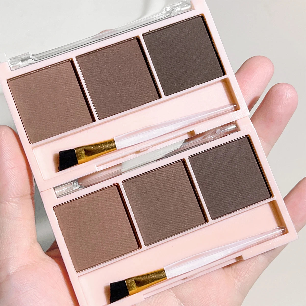 Kit de Sombra para Sobrancelhas 3 Cores com Pincel – Definição Natural e de Longa Duração